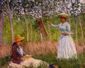 Suzanne Reading and Blanche Painting by the Marsh at Giverny
